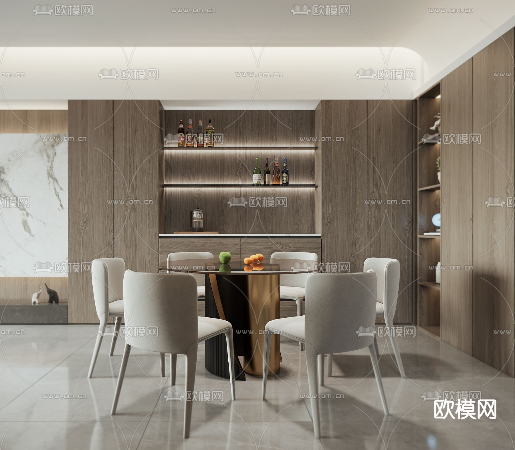 现代客厅餐厅3d模型