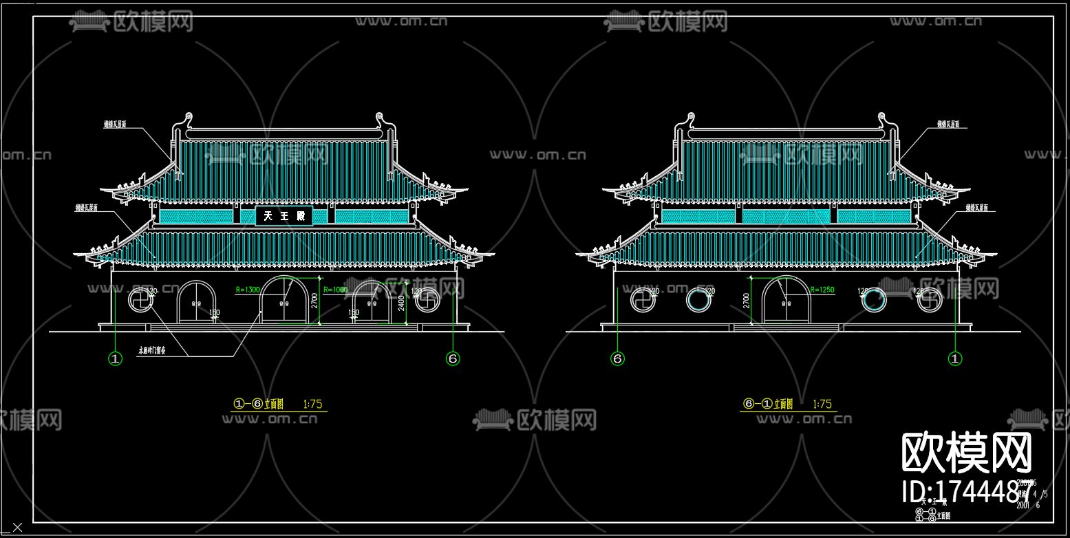 古殿建筑cad施工图下载（渲染图7）