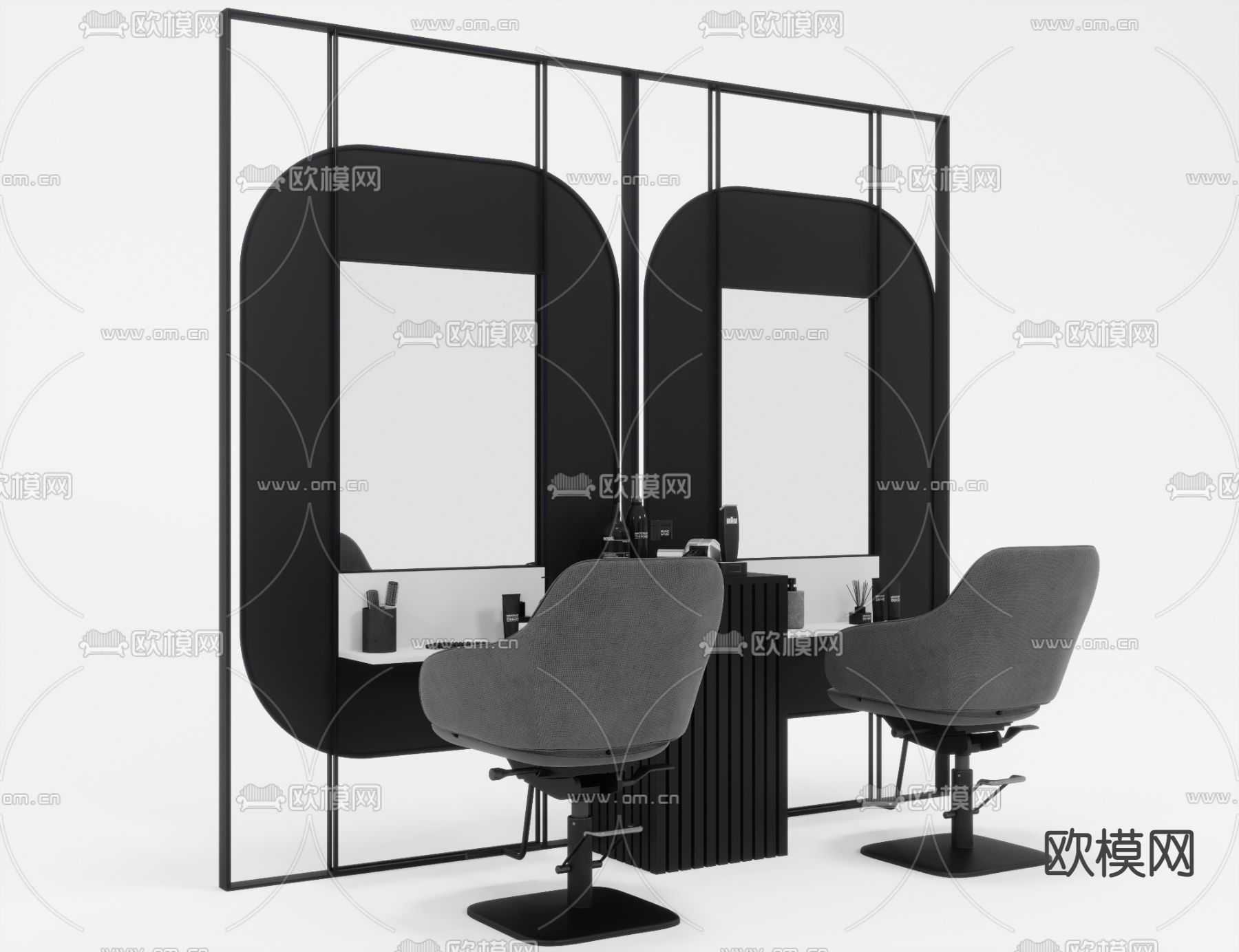 工业风理发台理发椅3d模型下载（渲染图2）