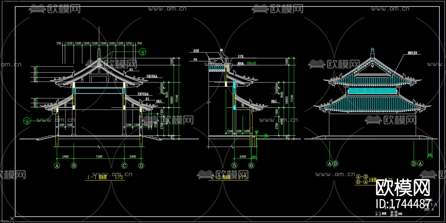 古殿建筑cad施工图下载（渲染图6）