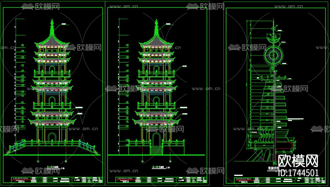 古塔建筑cad施工图下载（渲染图3）