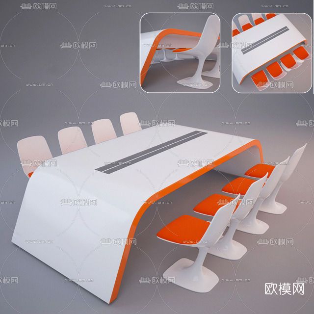 后现代会议桌椅免费3d模型下载