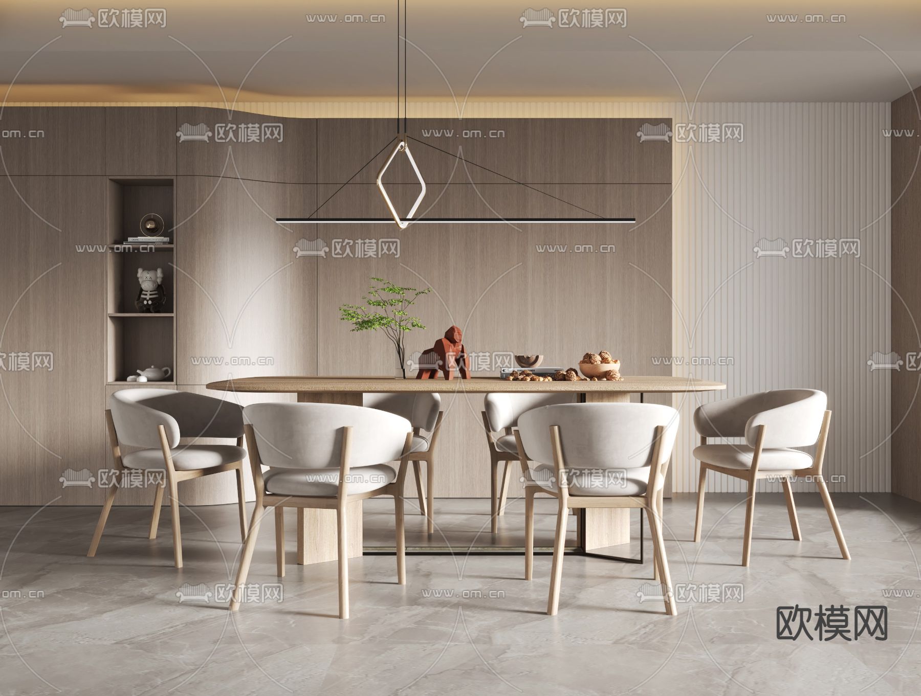 北欧原木餐桌椅3d模型