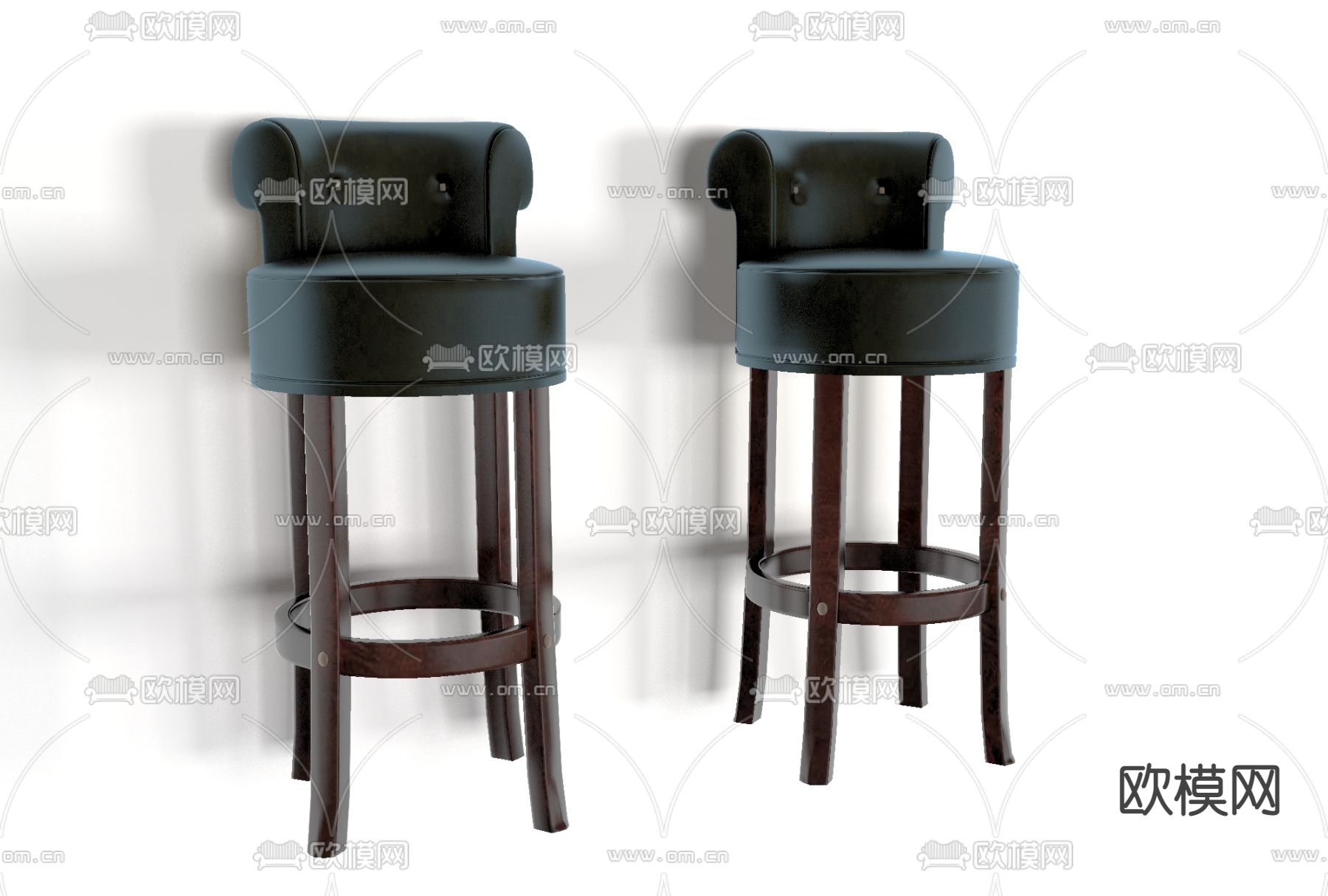 美式皮革吧台椅免费3d模型下载
