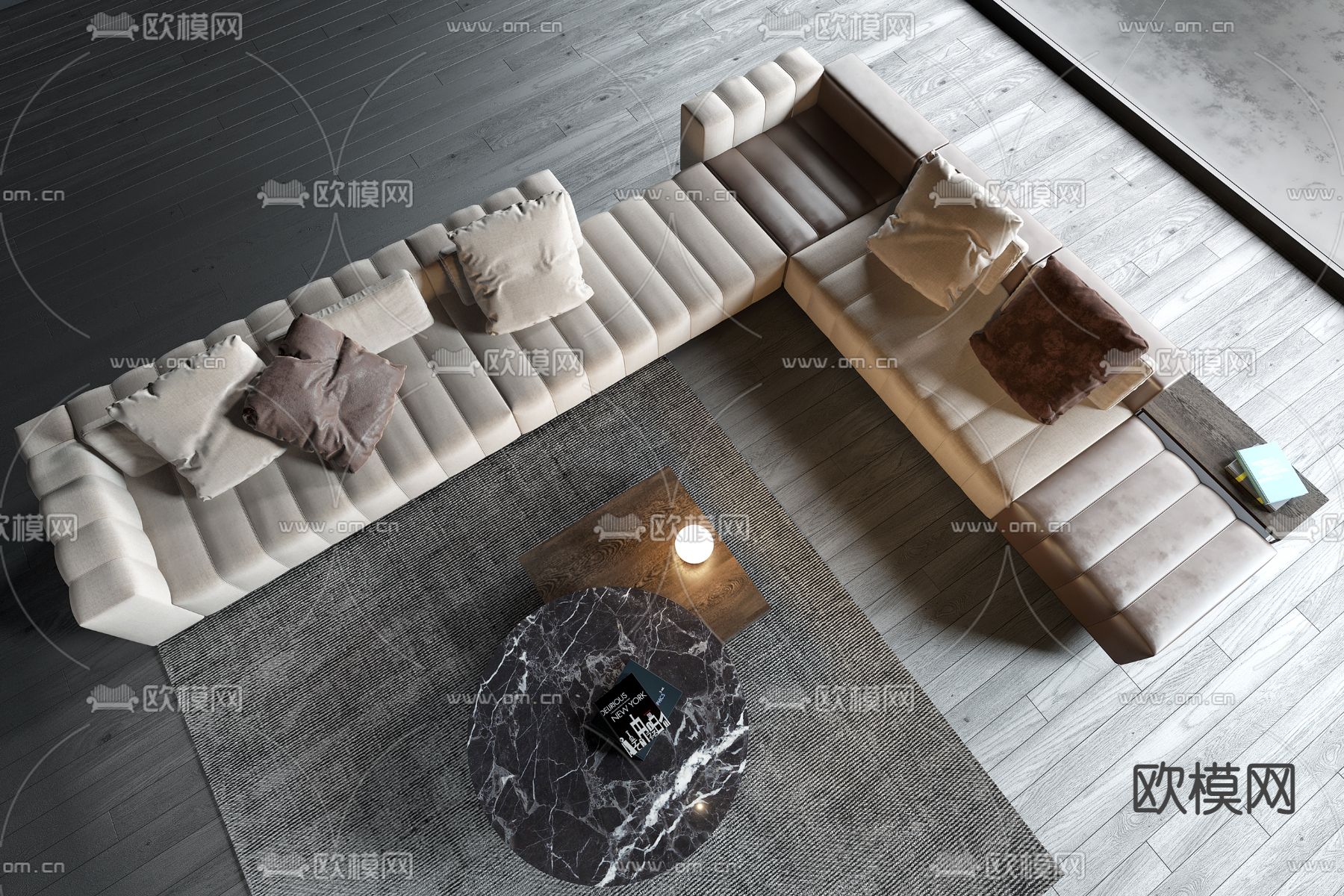 现代布艺转角沙发3d模型
