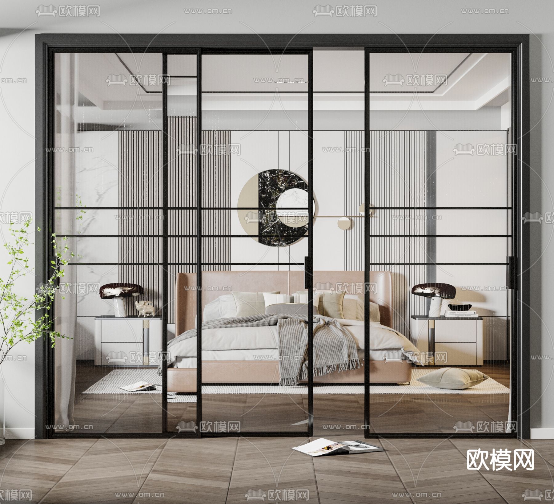 现代玻璃推拉门3d模型