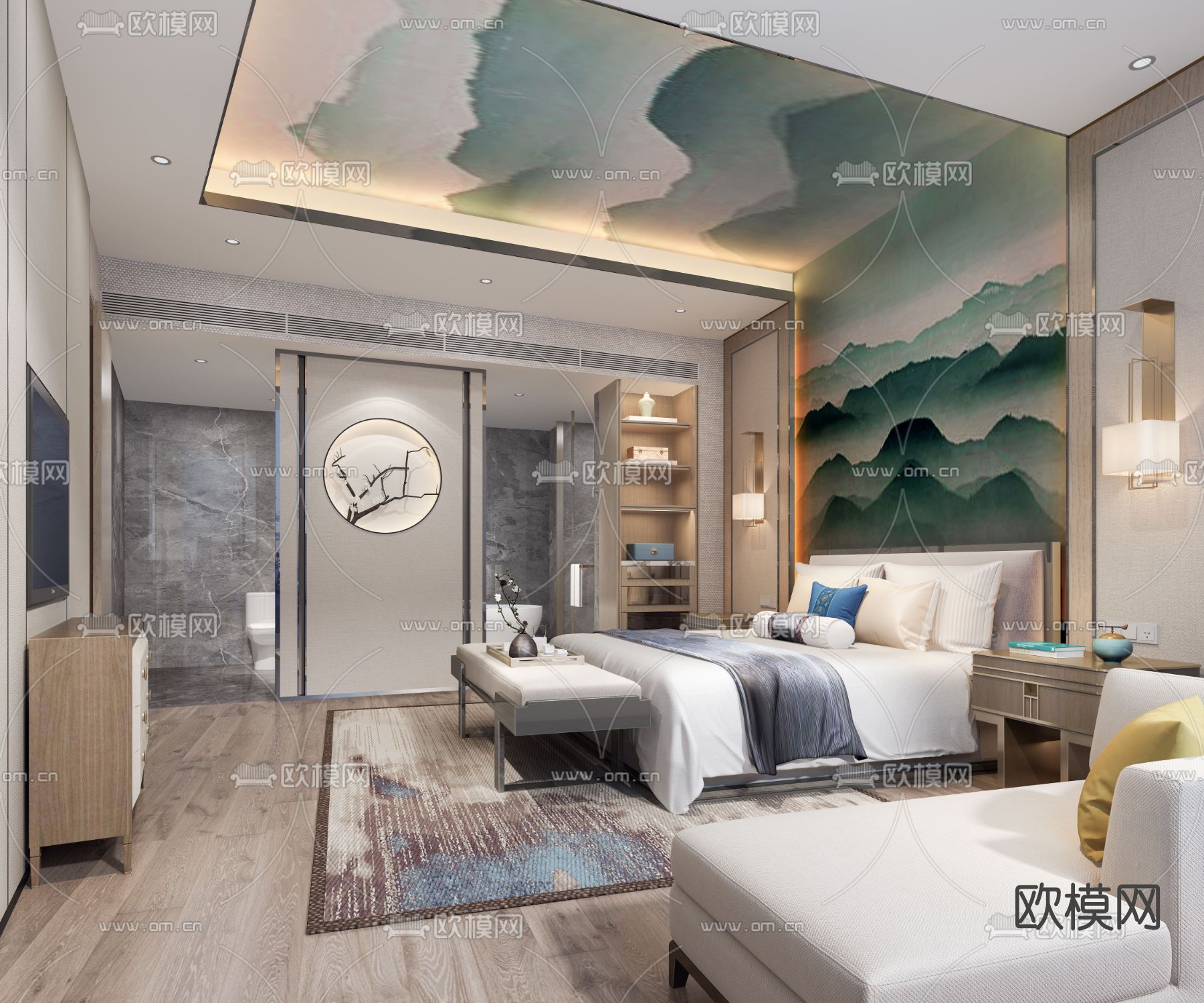 新中式酒店套房免费3d模型下载