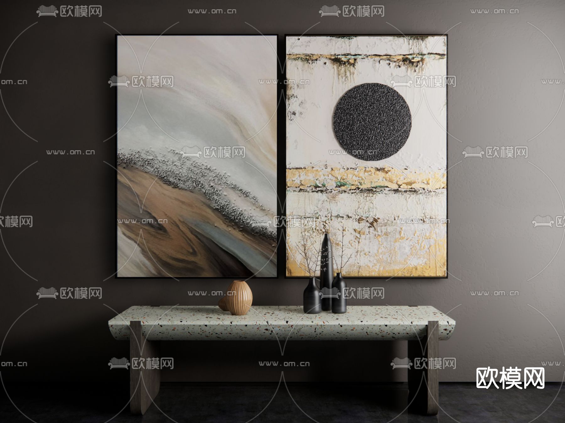 侘寂装饰画su模型下载（渲染图1）