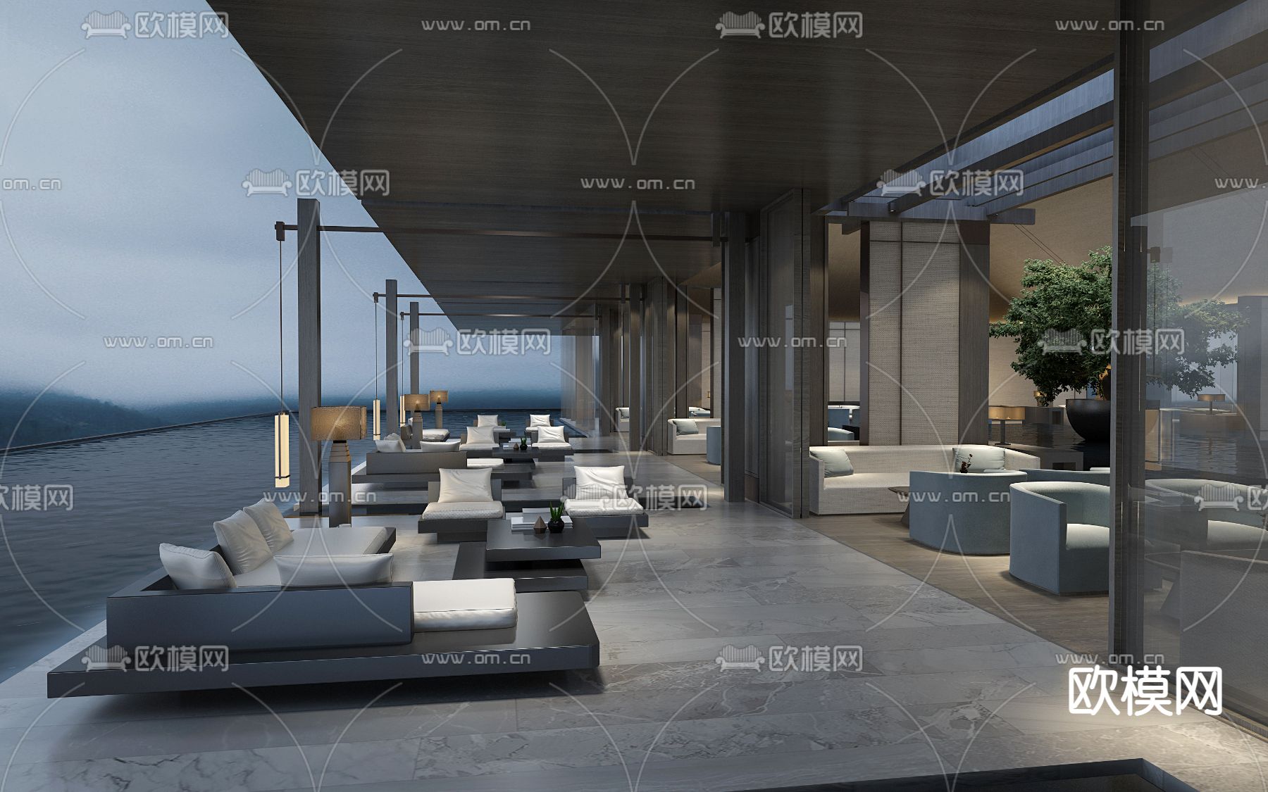 现代酒店大堂休息区3d模型