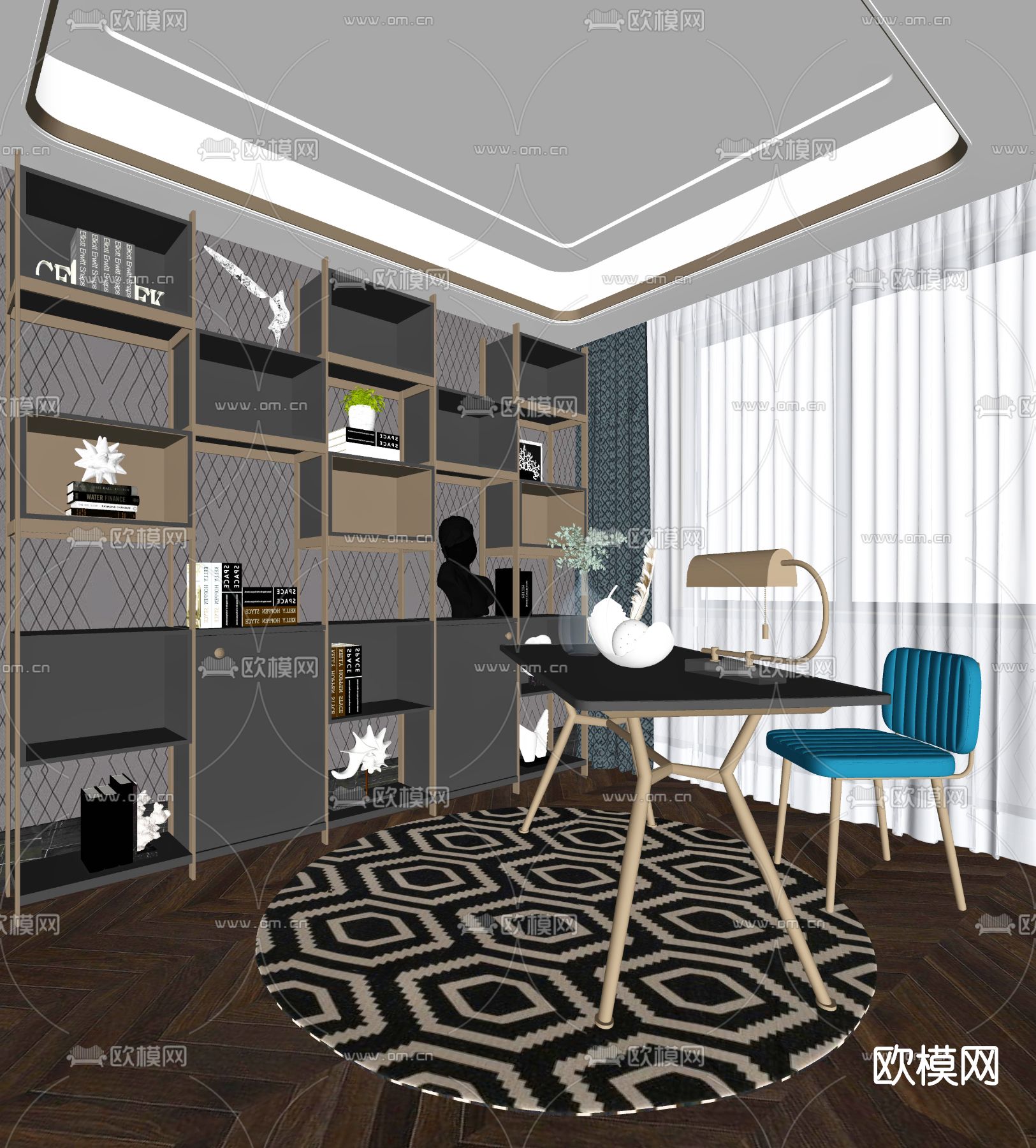 后现代书房su模型下载（渲染图2）