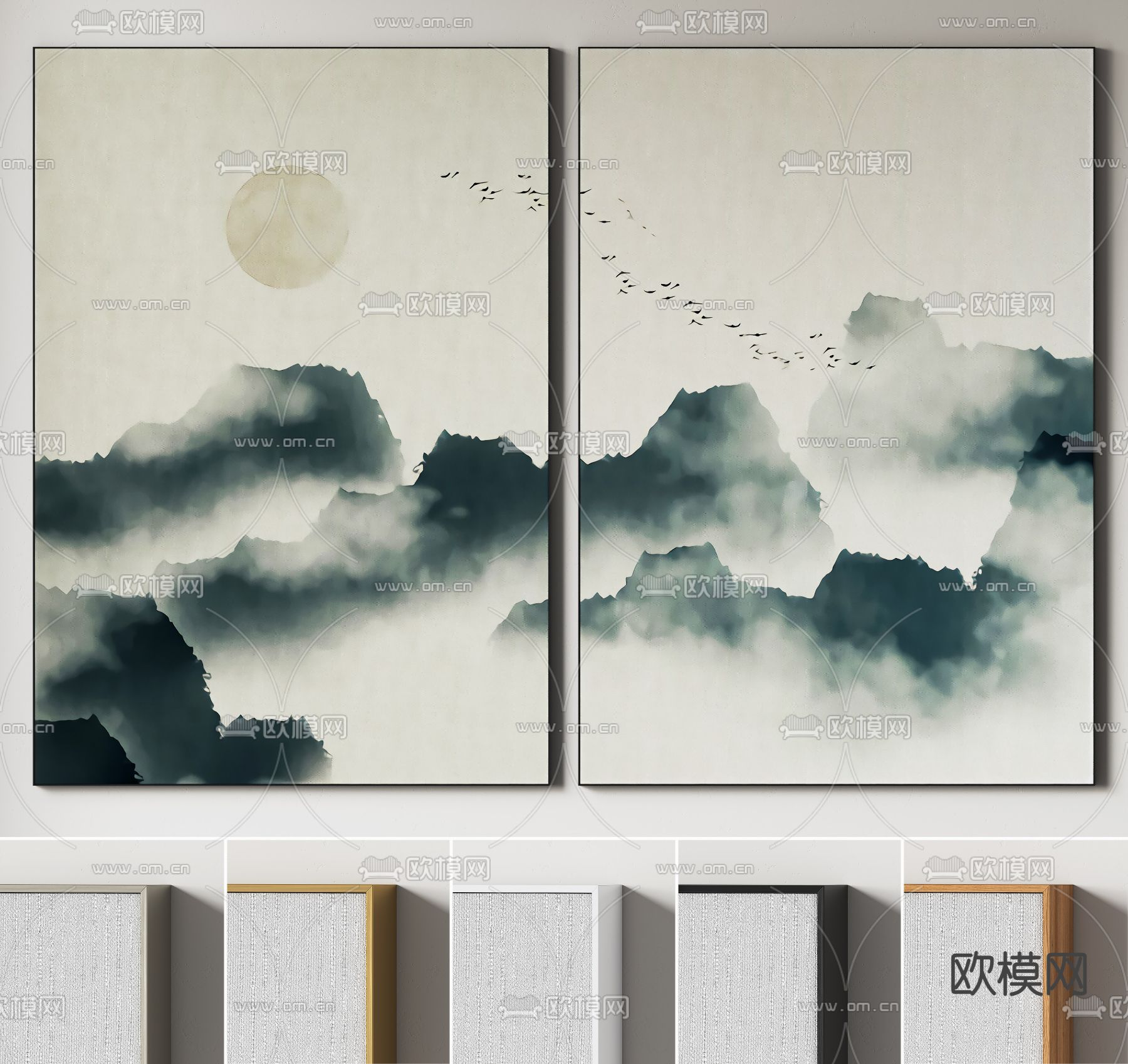 新中式水墨装饰画3d模型