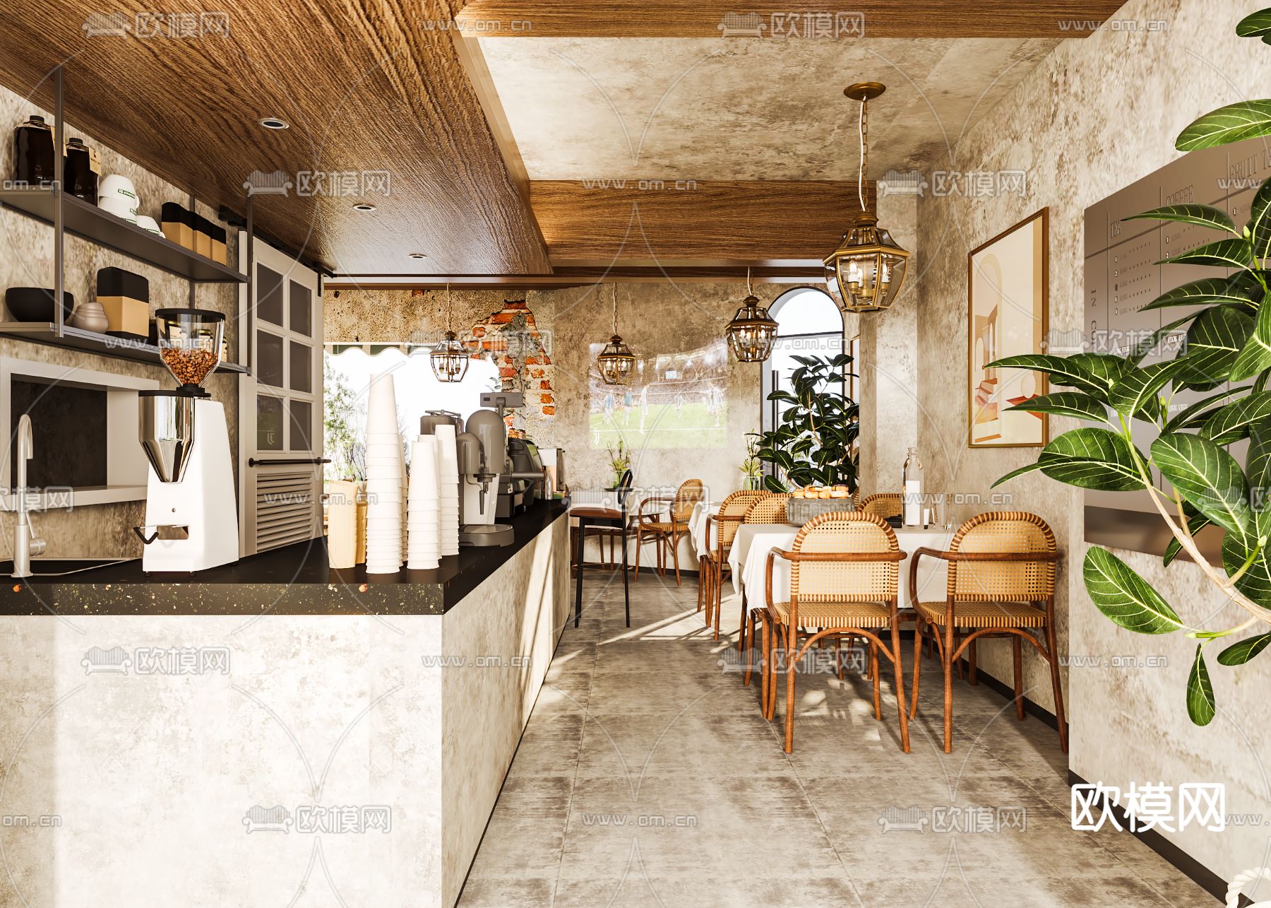 侘寂风咖啡厅3d模型下载（渲染图3）