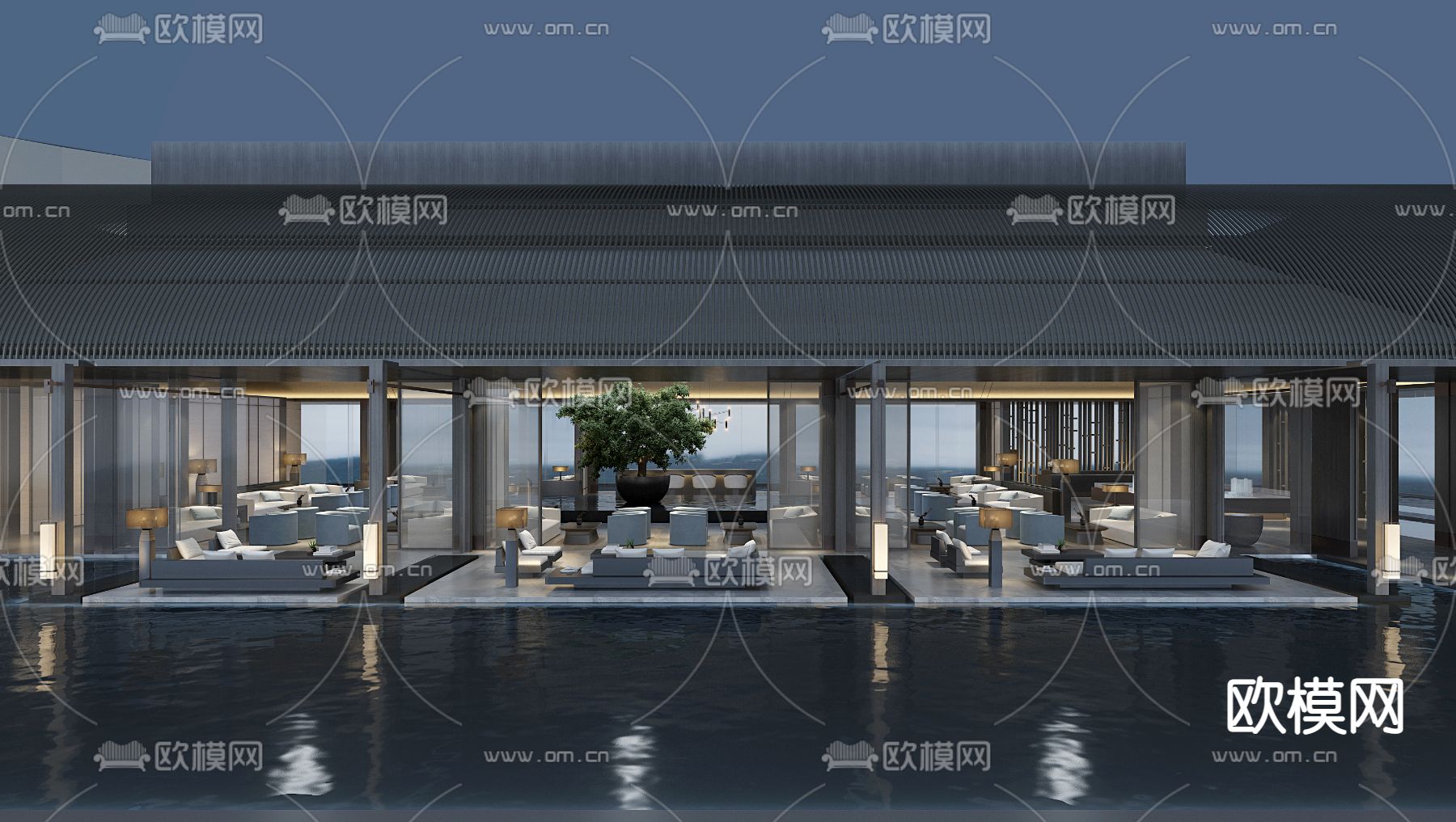 现代酒店大堂休息区3d模型