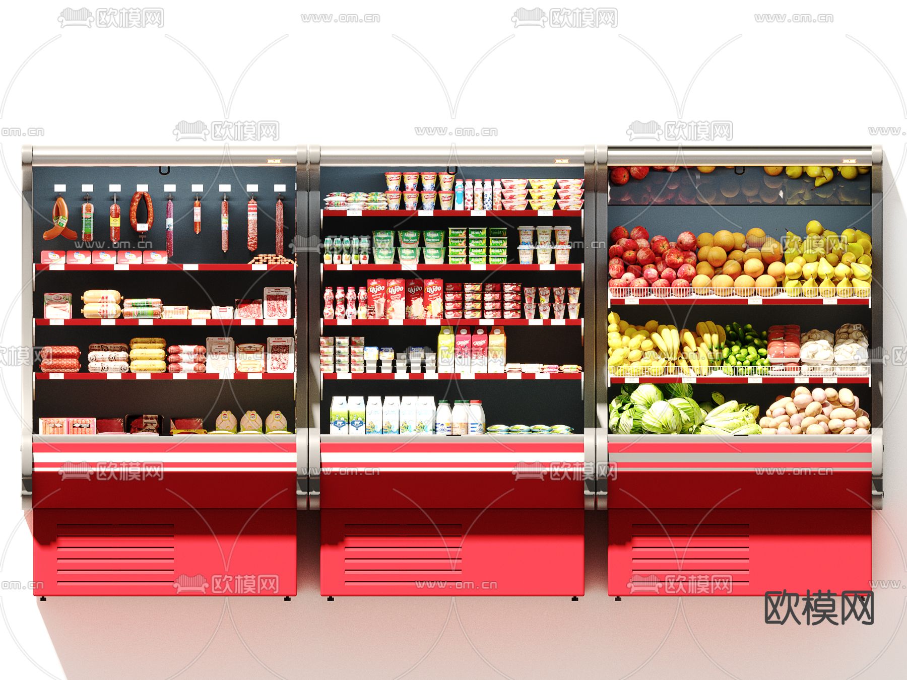 现代超市生鲜食品冰柜3d模型