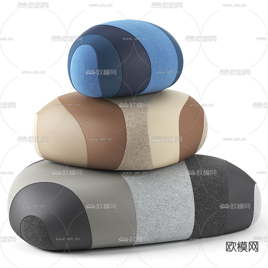 现代皮革沙发凳3d模型下载（渲染图1）