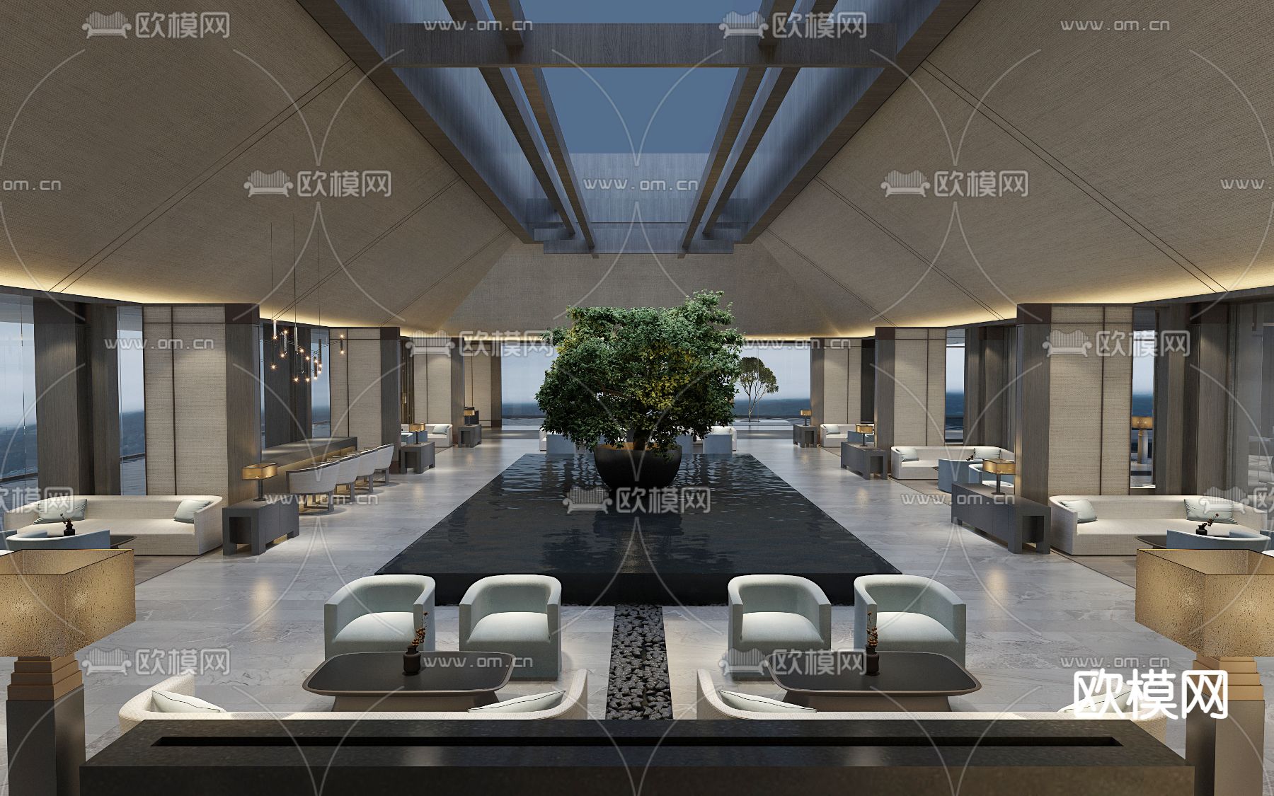 现代酒店大堂休息区3d模型