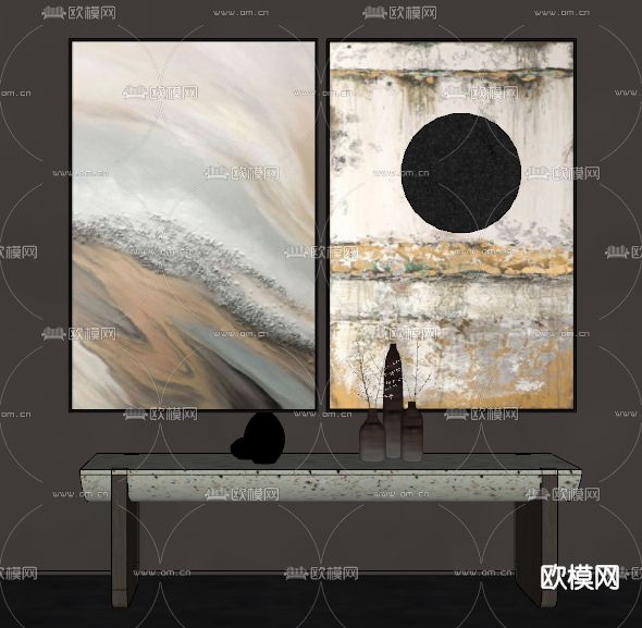 侘寂装饰画su模型下载（渲染图2）