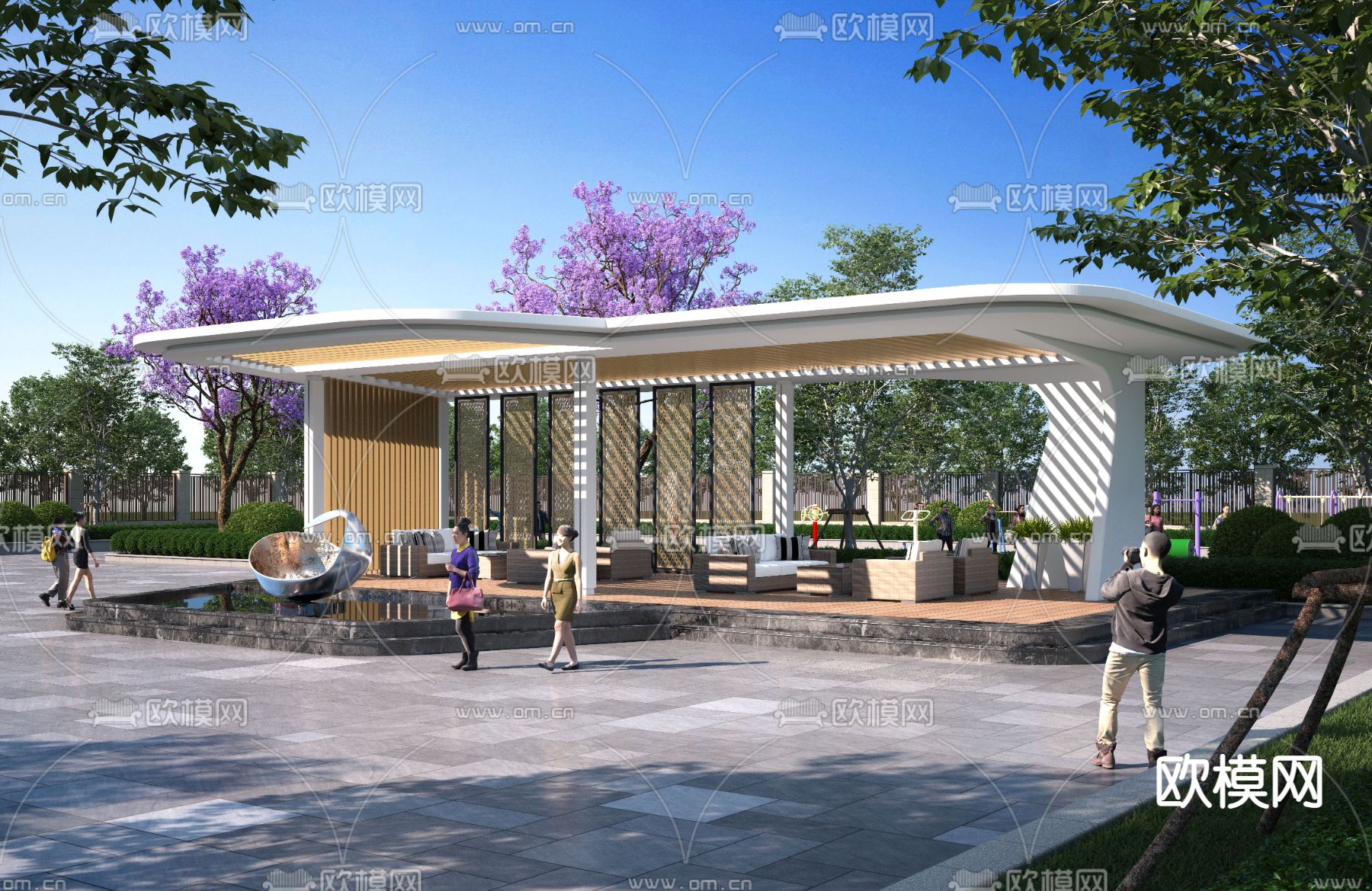 现代广场凉亭景观3d模型下载