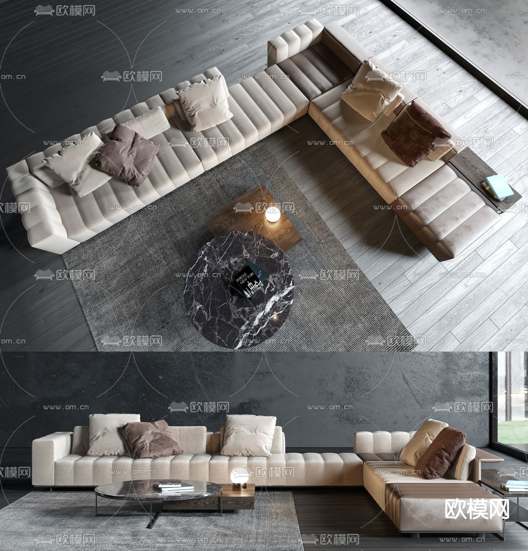 现代布艺转角沙发3d模型