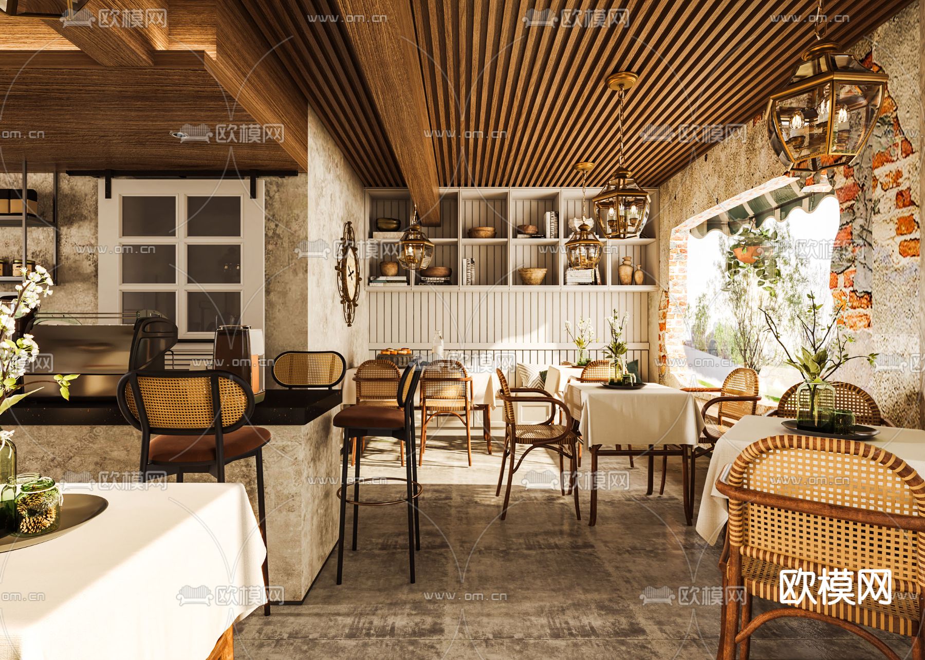 侘寂风咖啡厅3d模型下载（渲染图2）