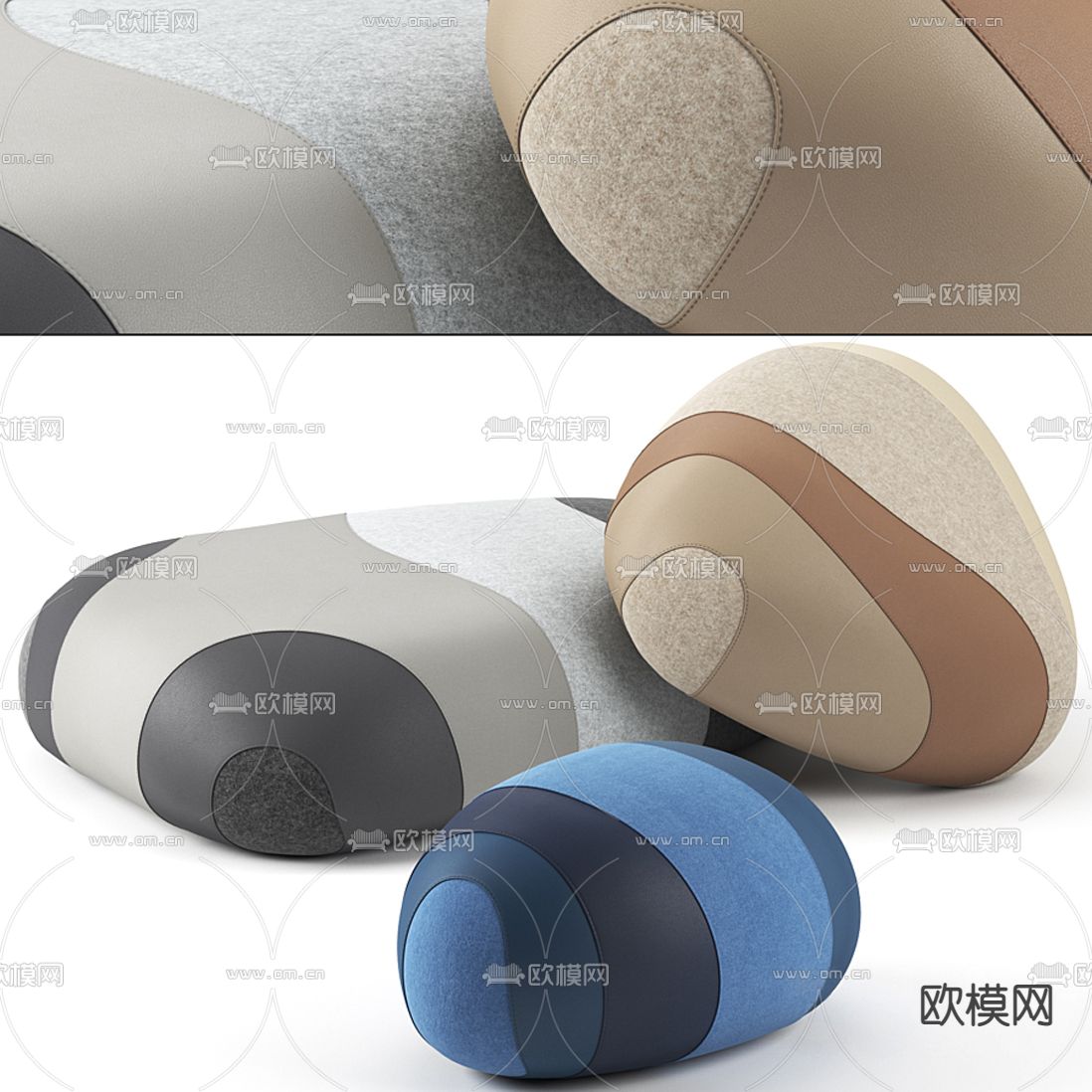 现代皮革沙发凳3d模型下载（渲染图3）