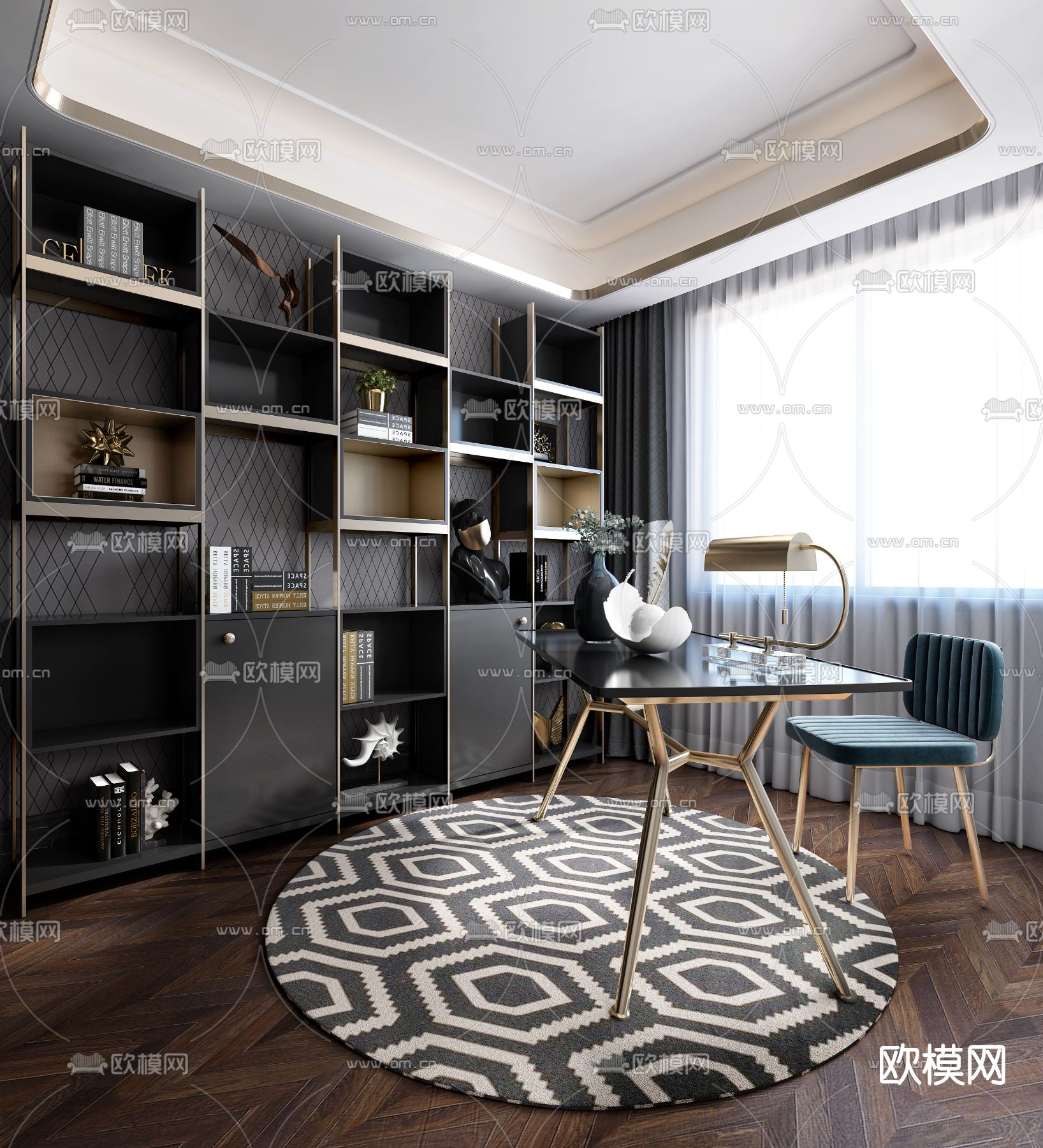 后现代书房su模型下载（渲染图1）