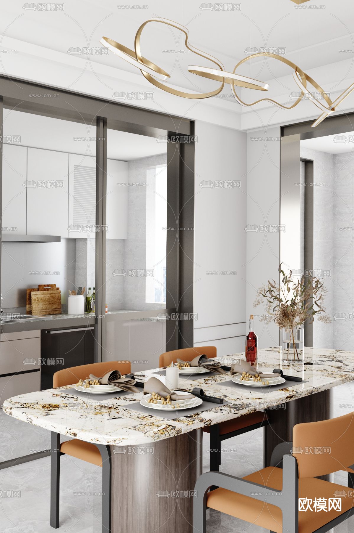 柯翊设计 现代餐厅3d模型下载