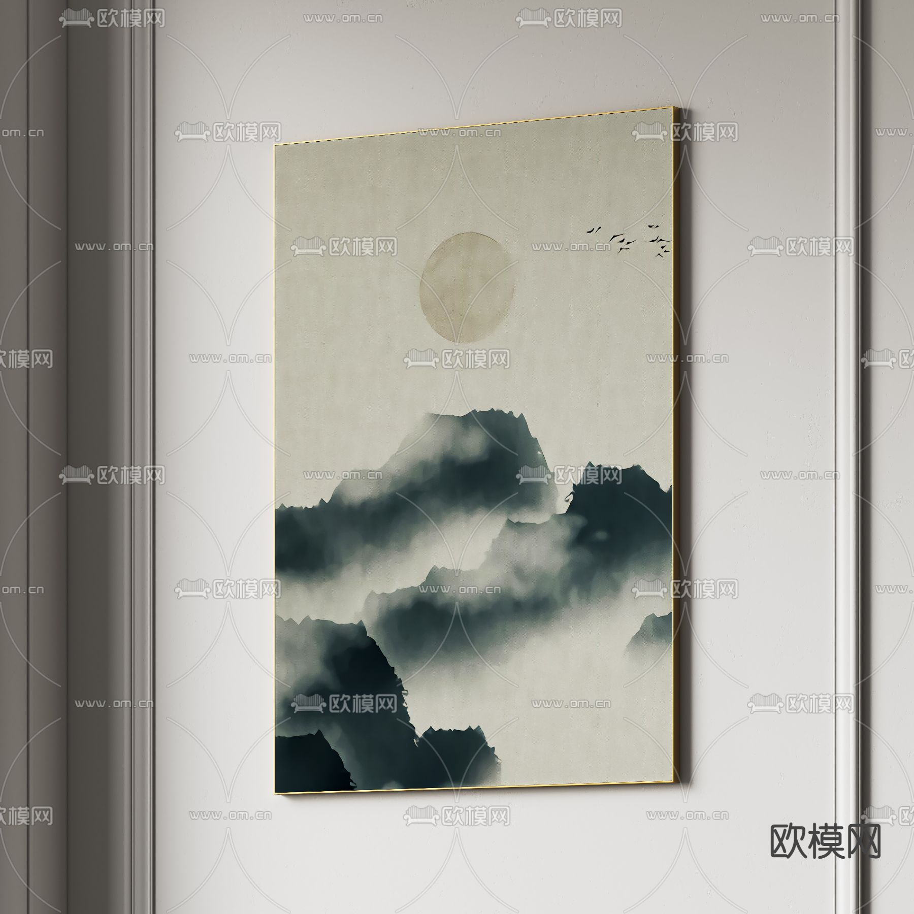 新中式水墨装饰画3d模型