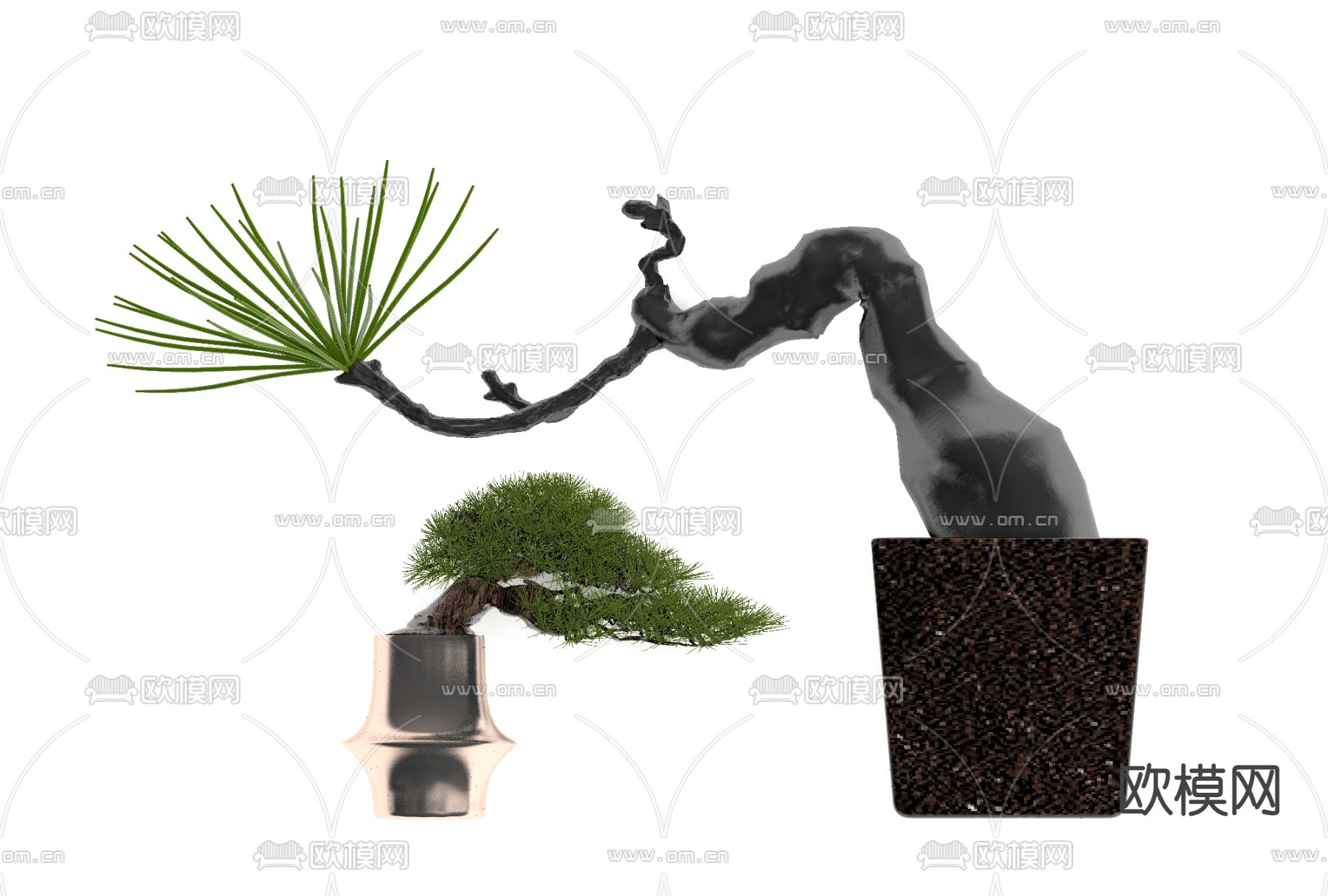 新中式绿植盆栽免费3d模型下载