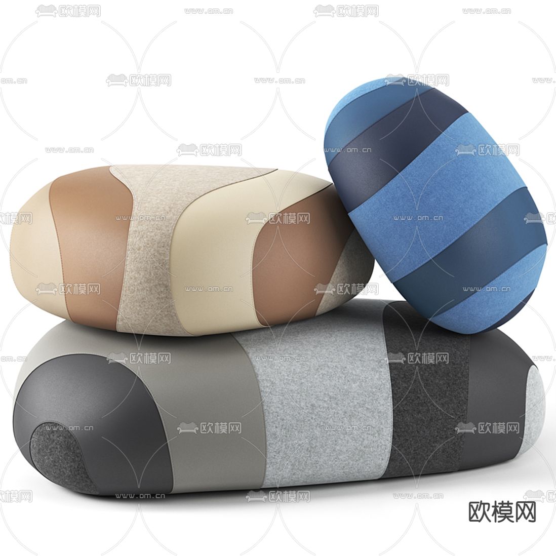 现代皮革沙发凳3d模型下载（渲染图2）