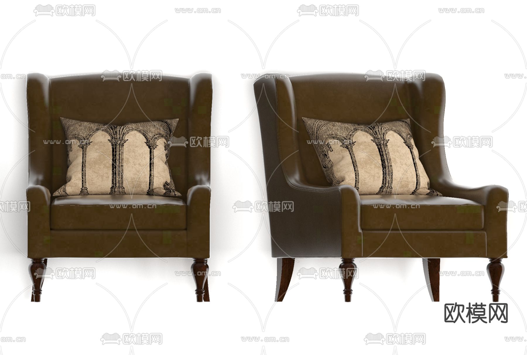 美式皮革休闲椅免费3d模型下载