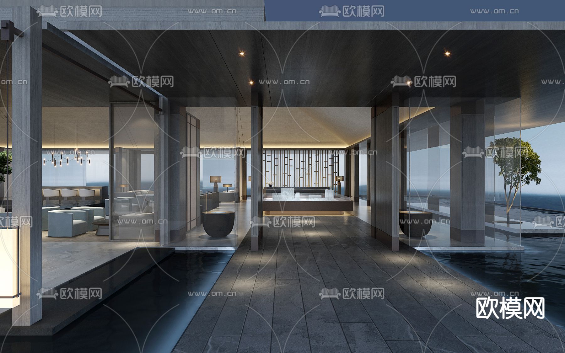 现代酒店大堂休息区3d模型