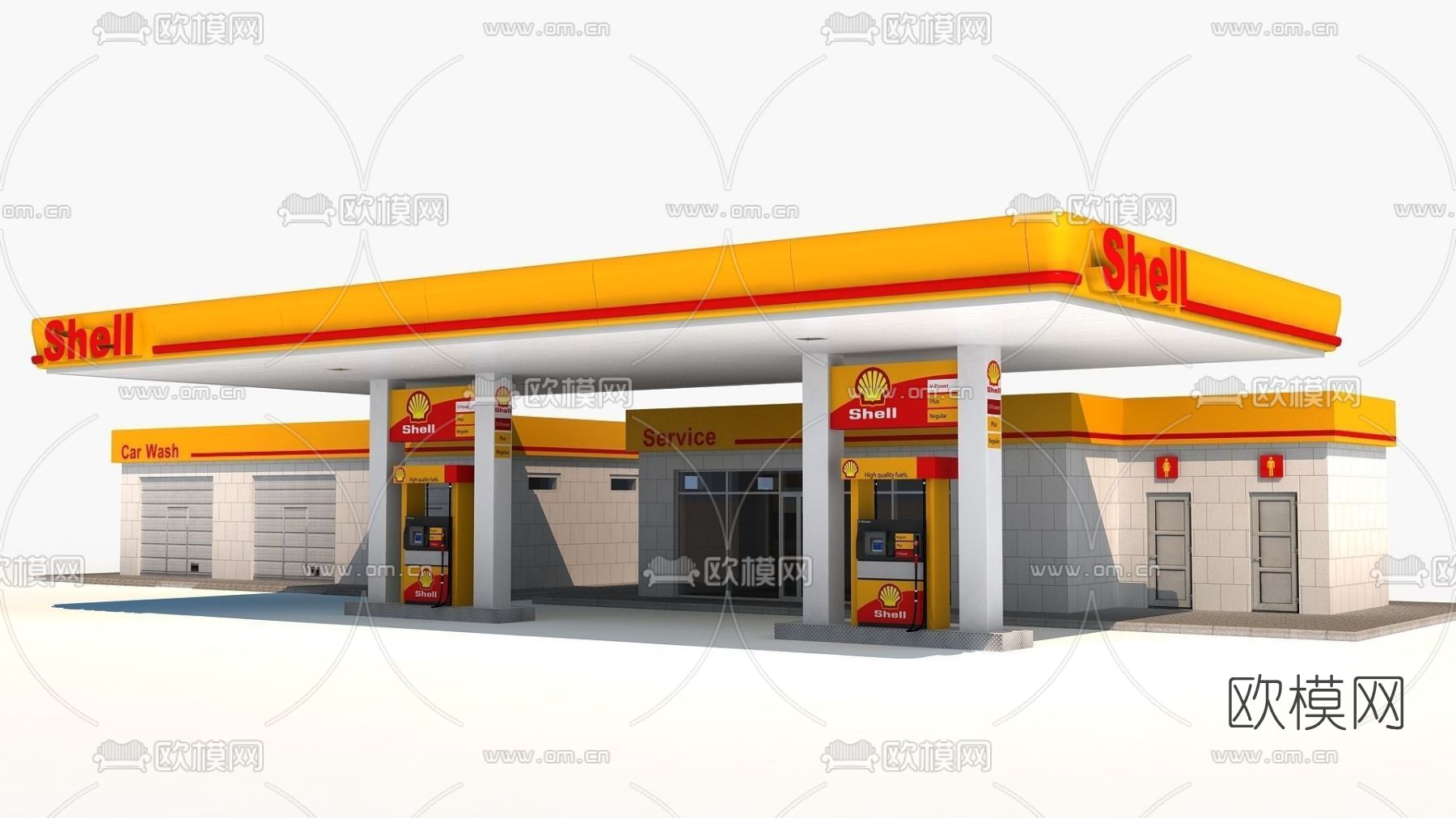 现代加油站建筑构件免费3d模型下载