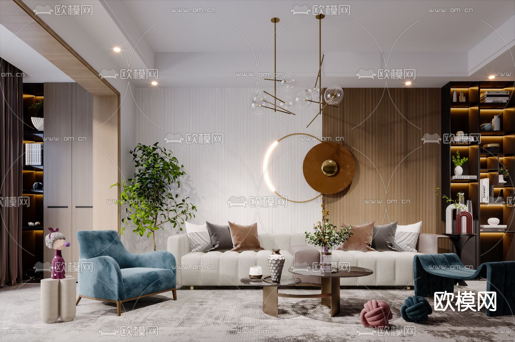 现代布艺组合沙发3d模型