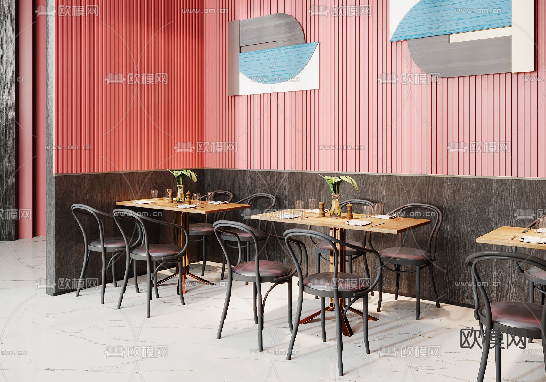 工业风餐厅餐桌椅3d模型下载