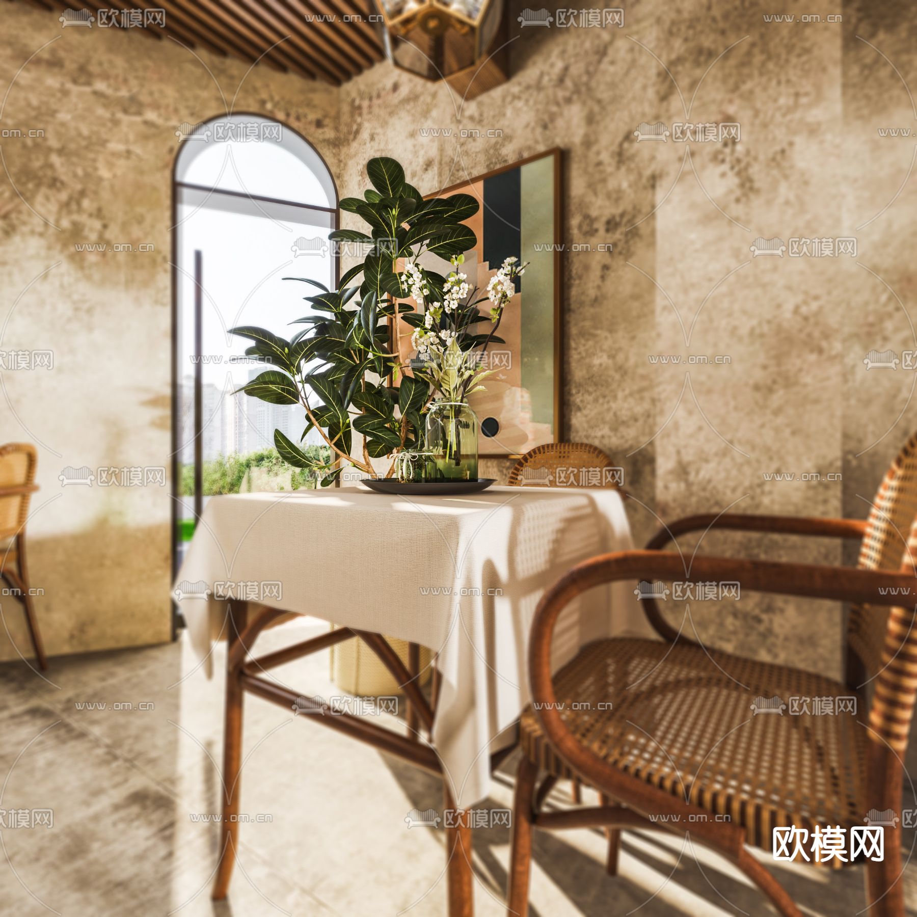 侘寂风咖啡厅3d模型下载（渲染图1）