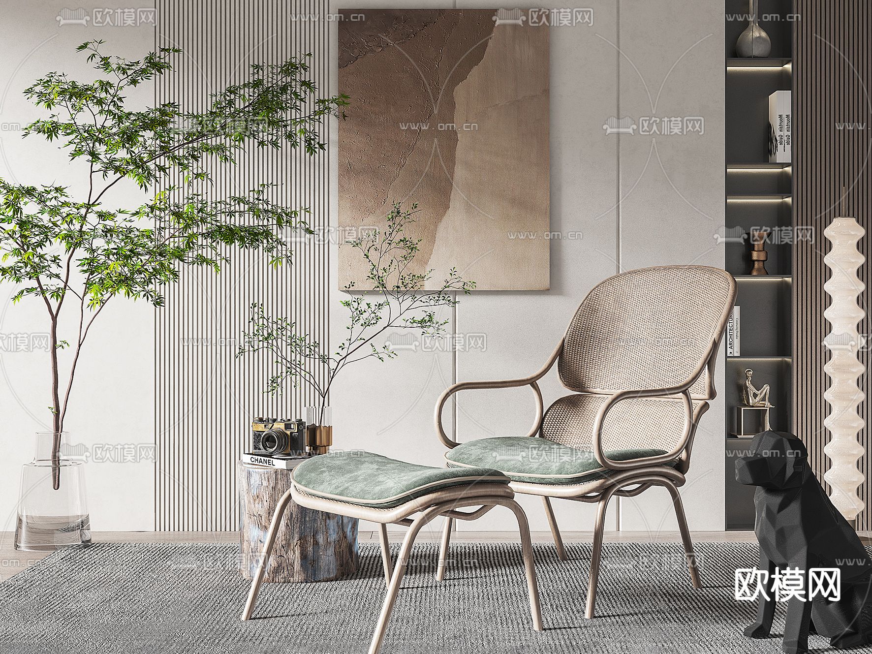 北欧藤编休闲椅3d模型下载