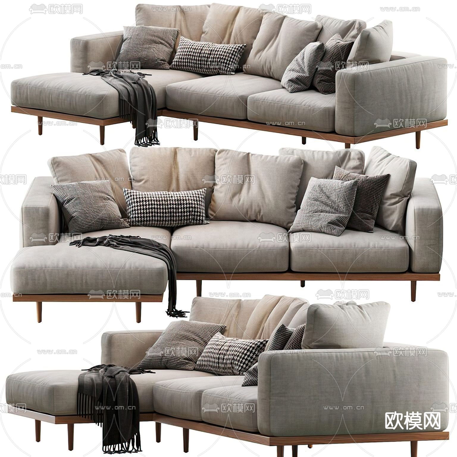 现代布艺转角沙发3d模型下载（渲染图1）