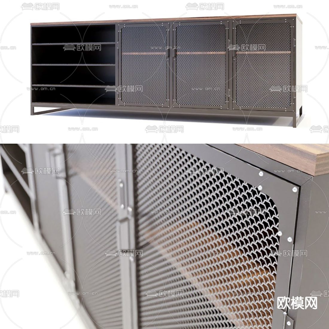 工业风铁艺边柜3d模型下载