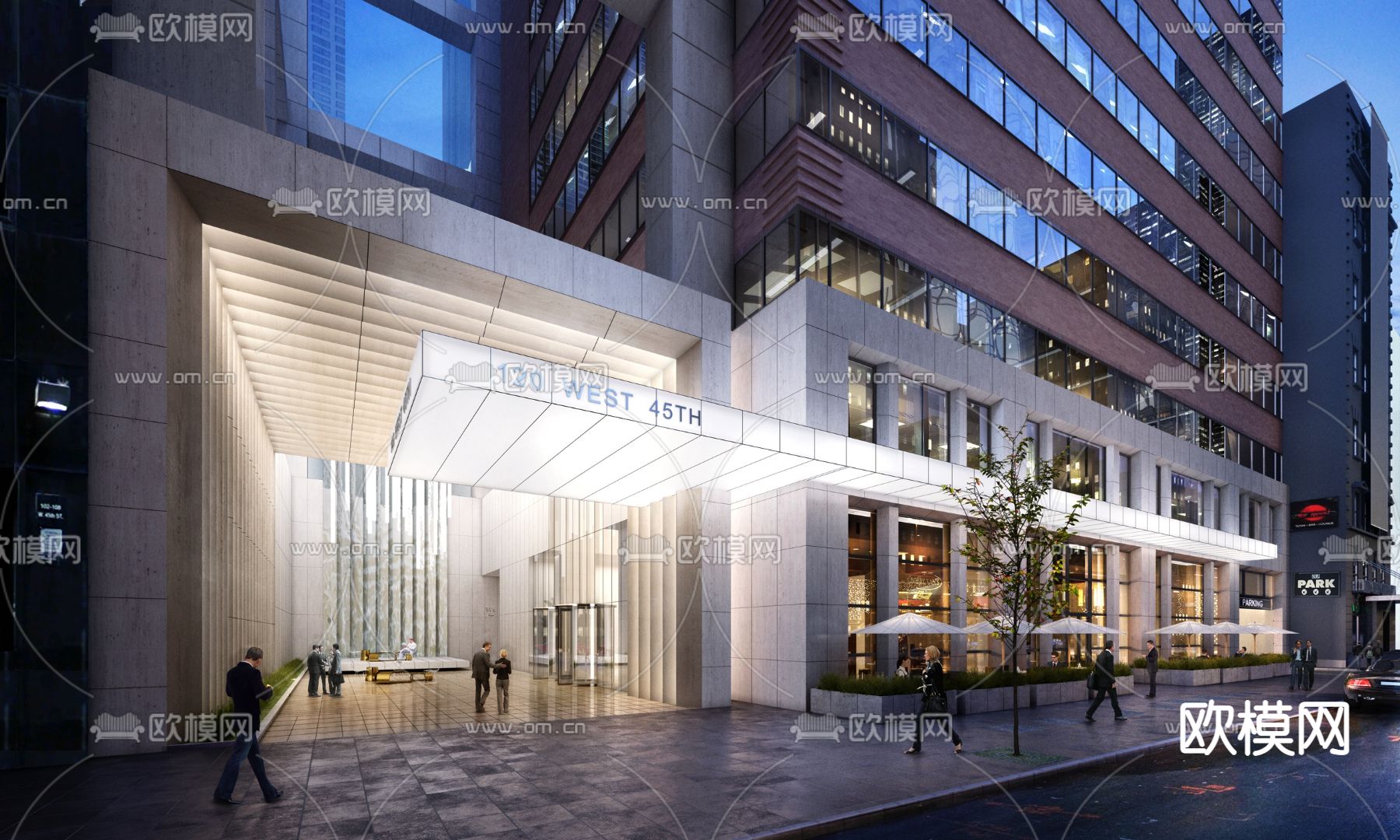 现代酒店入口建筑外观3d模型