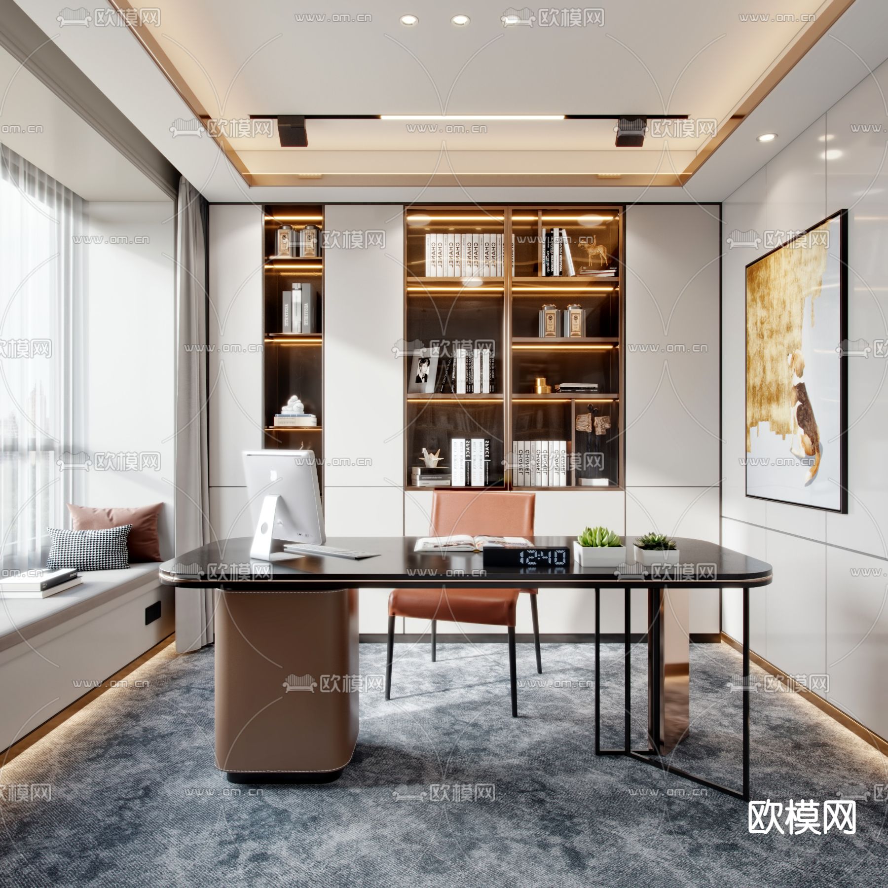 现代轻奢书房3d模型
