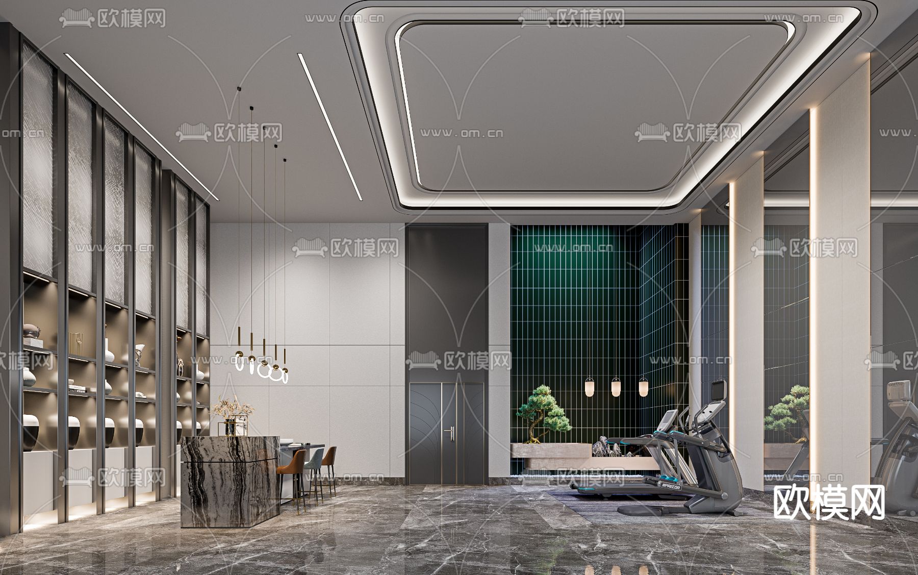 现代健身房接待大厅3d模型下载