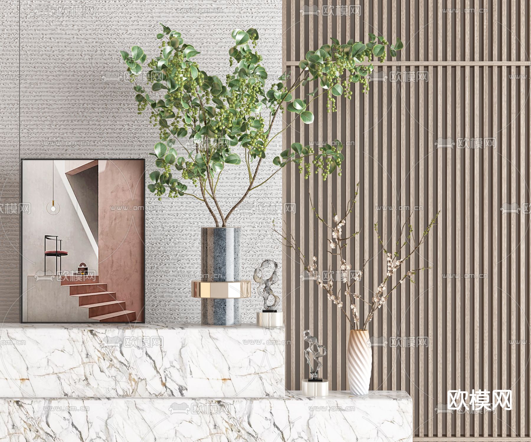 现代水培绿植花瓶花艺3d模型下载