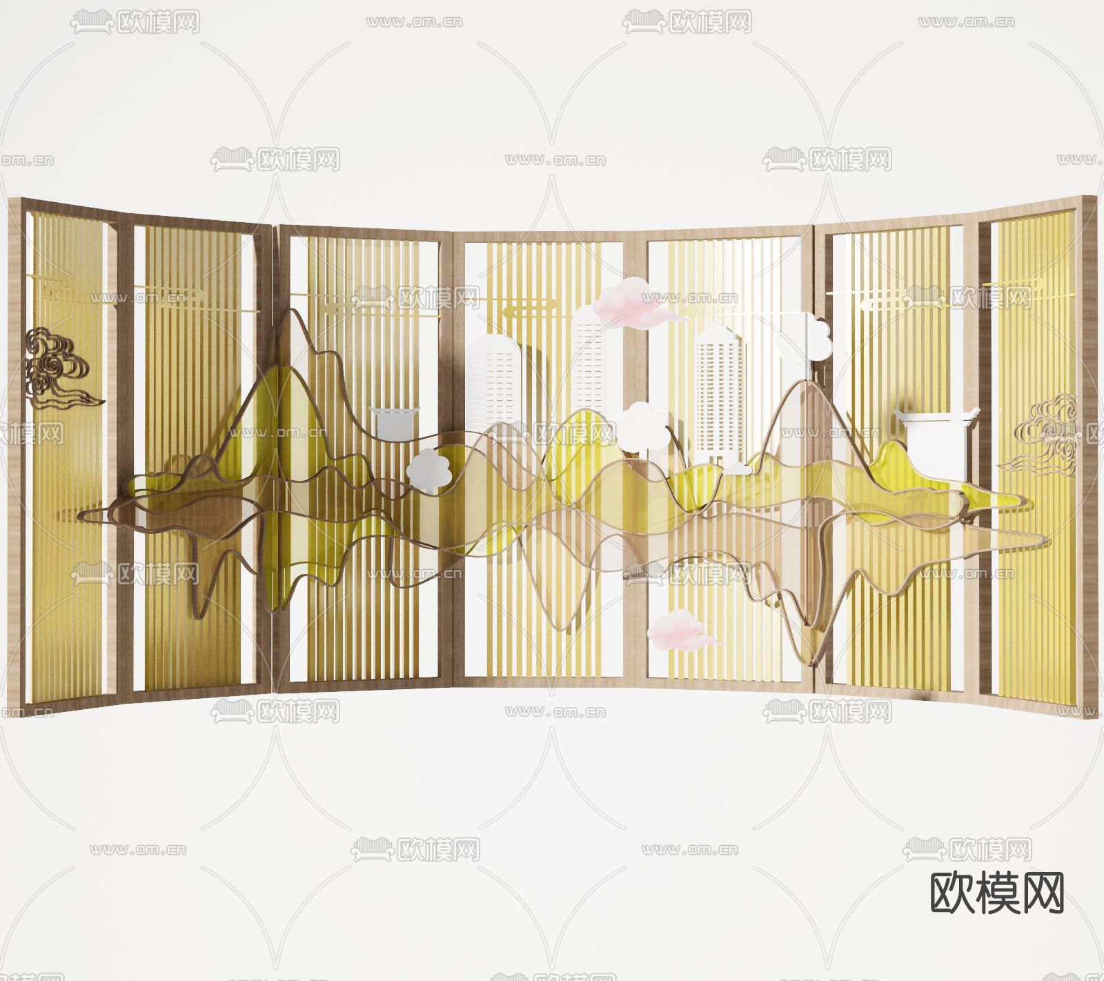 新中式屏风隔断免费3d模型下载