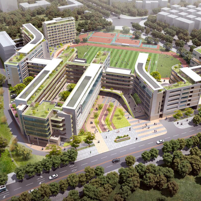  现代校园学园鸟瞰su模型 