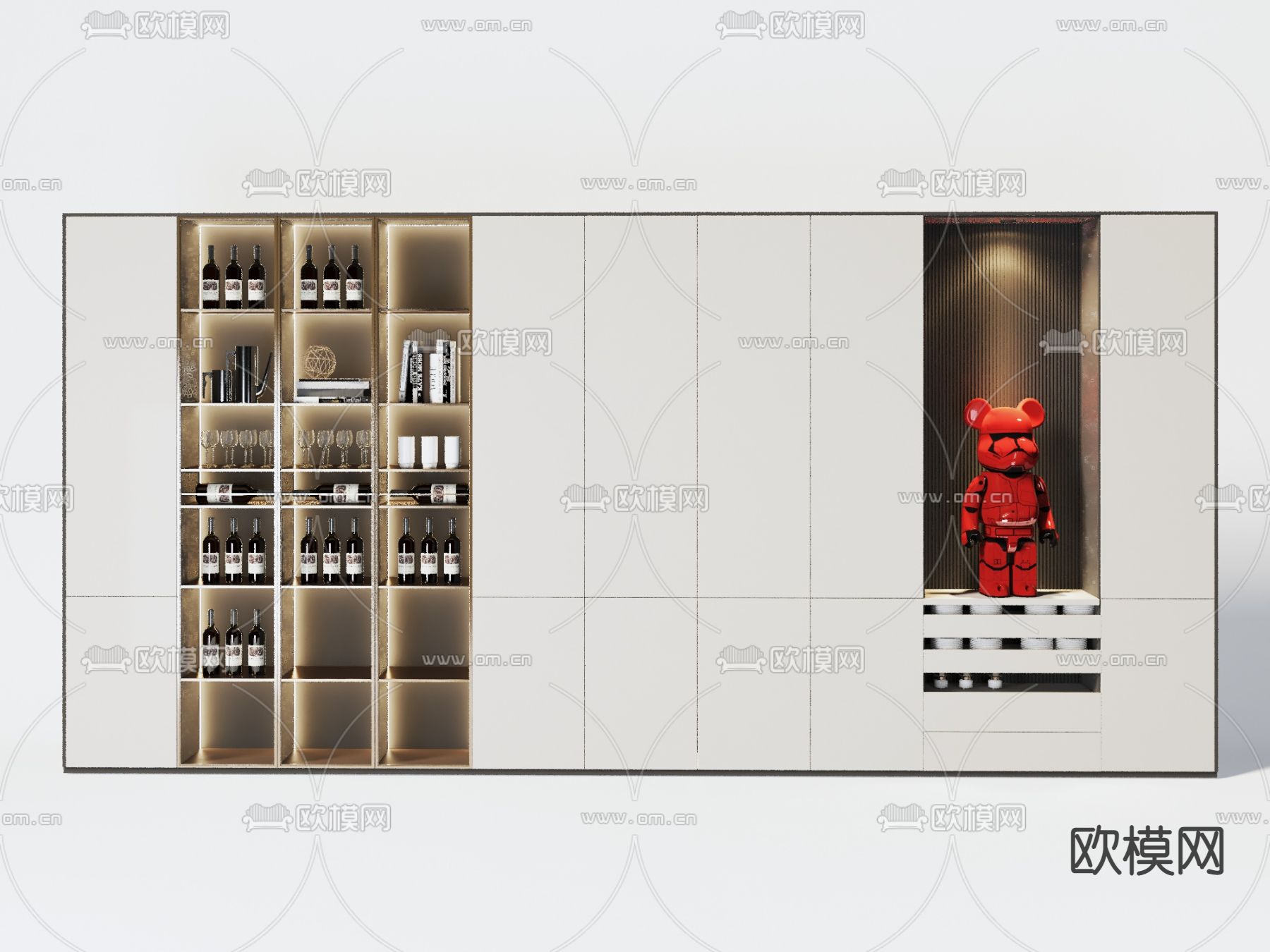 现代轻奢酒柜su模型下载（渲染图1）