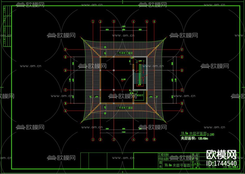 水云閣建筑cad施工圖下載(渲染圖8)