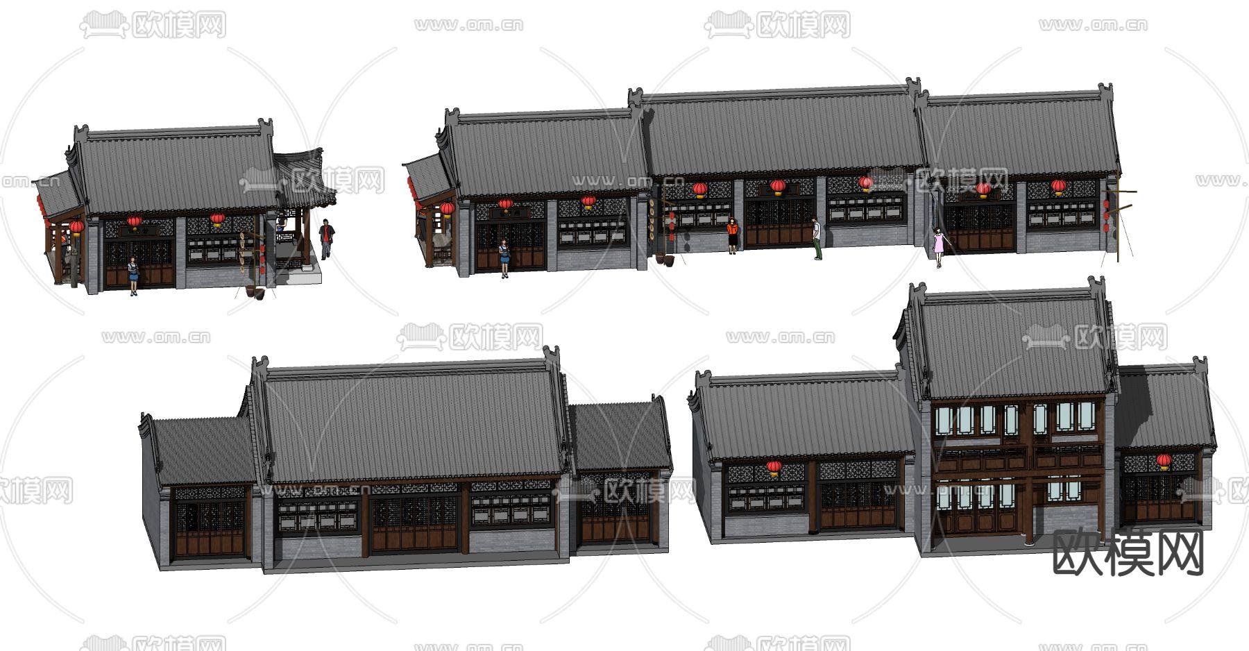 中式古建商业街区小镇店铺su模型