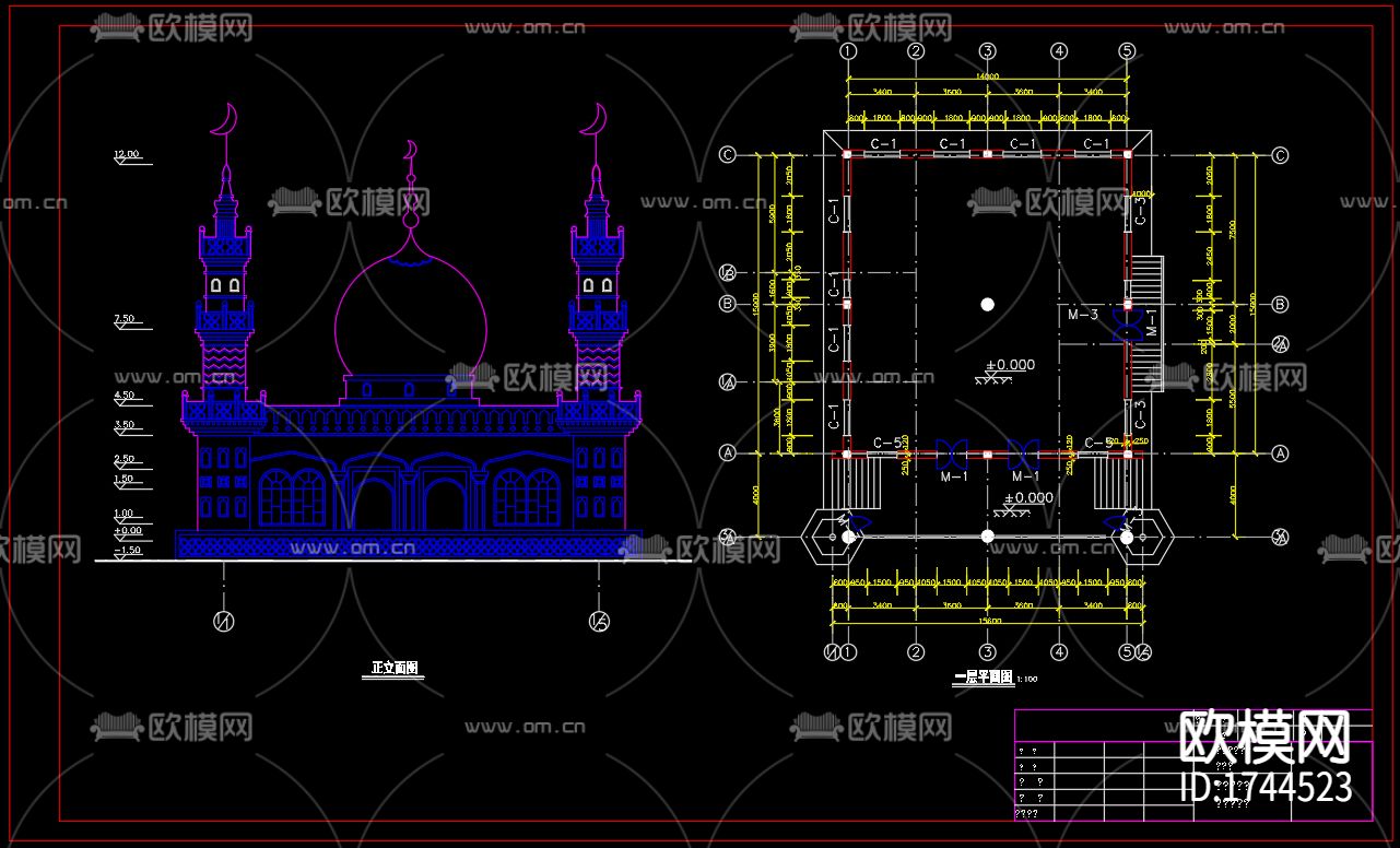 米泉市清真寺cad施工图下载（渲染图6）