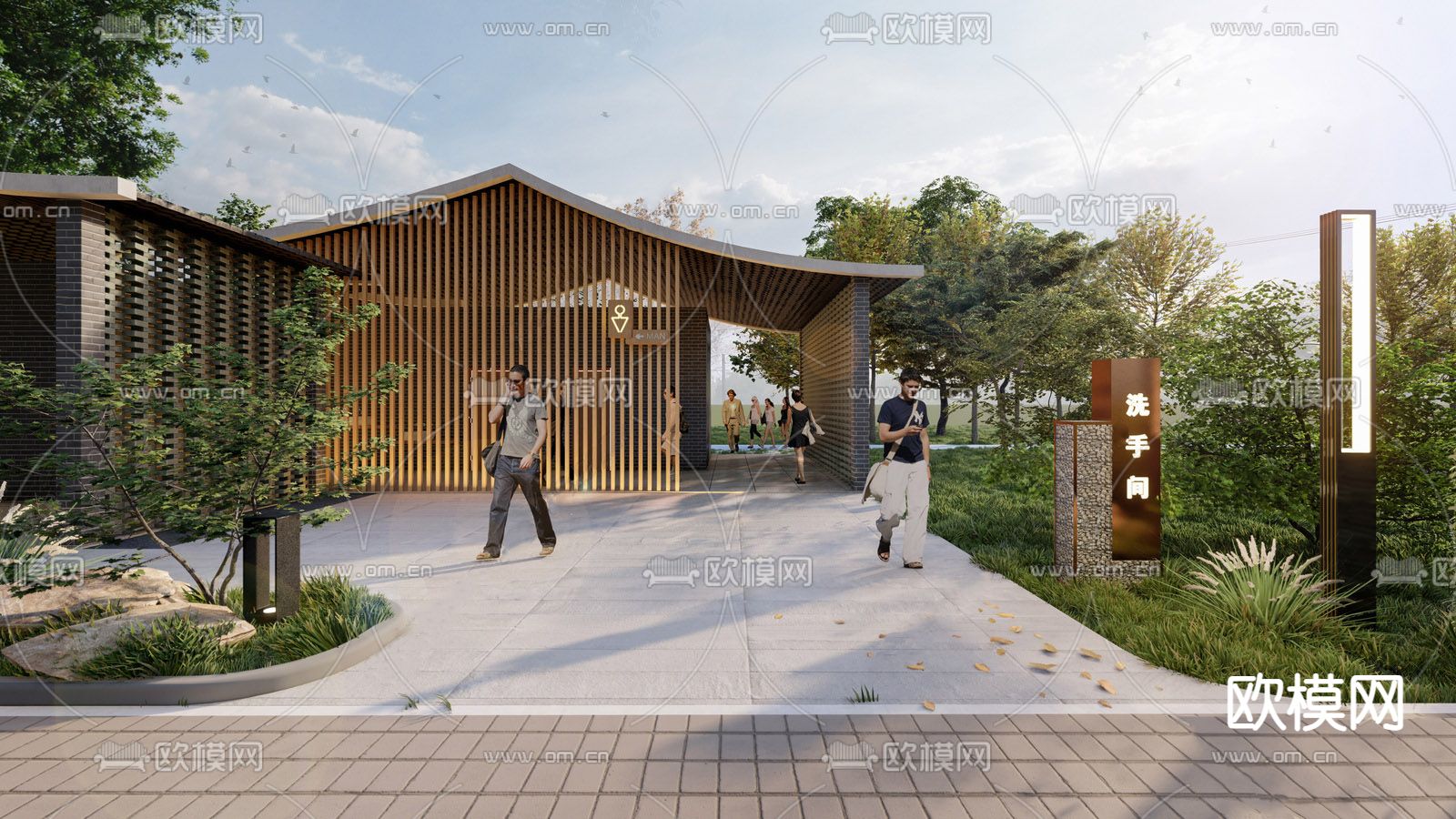 公园生态卫生间厕所su模型下载（渲染图1）